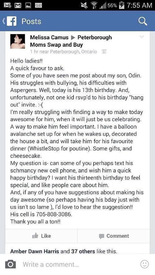Heartwarming Response to Teen with Asperger's After No One RSVPs to Party