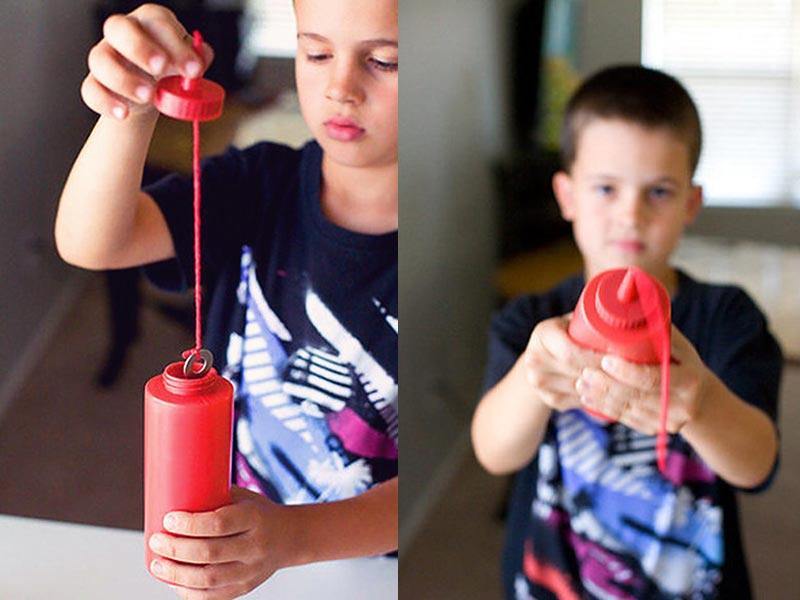 11. Rig a ketchup bottle to squirt string instead of ketchup. 