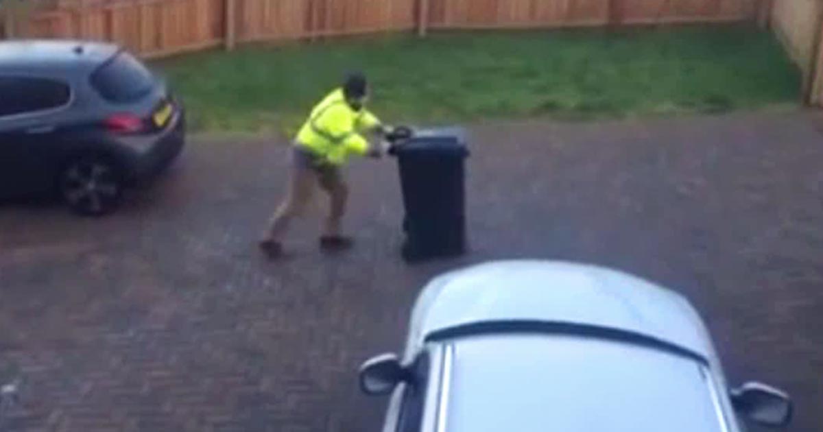 Man Desperately Attempts to Pull the Trash Can Up the Icy Driveway